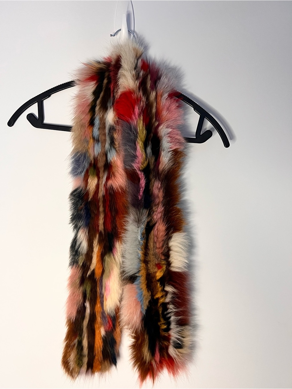 Multicolor Genuine Fur Scarf Dyed Rabbit Patchwork 51” Statement